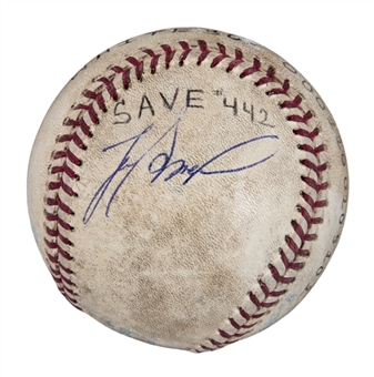 1995 Lee Smith Game Used/Signed Career Save #442 Baseball Used on 05/19/95 (Smith LOA)